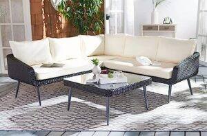 DEVOKO Patio Rattan Sofa Set (Black/Cream)