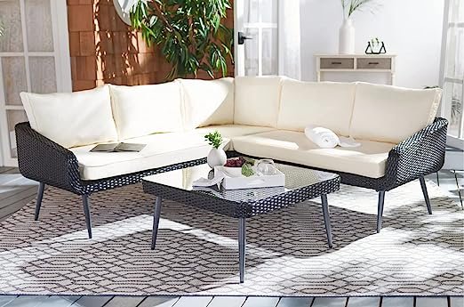 DEVOKO Patio Rattan Sofa Set (Black/Cream)
