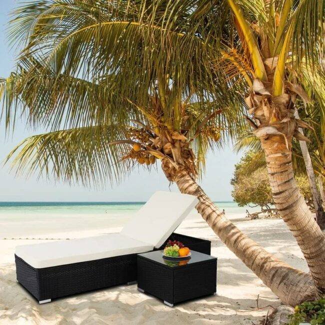 Outdoor Wicker Lounge Chairs Set (Black & White)