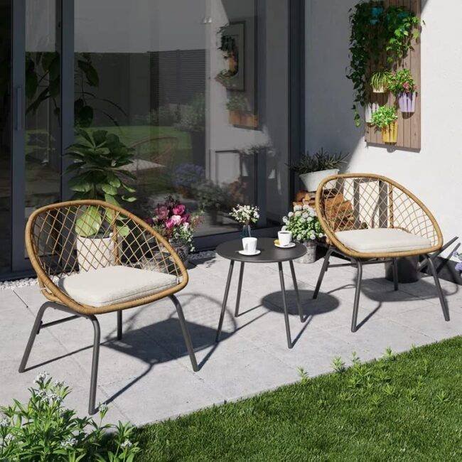 3-Piece Wicker Patio Set (Beige & White)