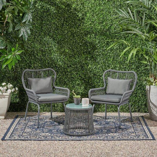 Devoko Dark Gray Rope Chair and Table Set - Garden/Balcony