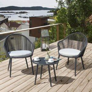 Outdoor Rope Seating Set - 2 Chairs 1 Table - Dark Grey/Grey