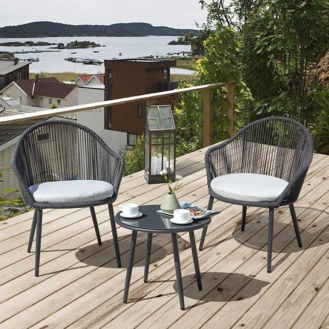 Outdoor Rope Seating Set - 2 Chairs 1 Table - Dark Grey/Grey
