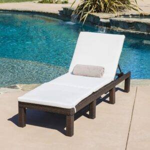 DEVOKO Double Chaise Lounge Chair with Waterproof Cushions (Dark Brown/Off-white)