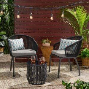 Devoko Patio Bistro Set with Cushions – Black/Grey