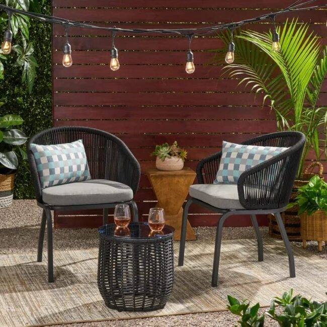 Devoko Patio Bistro Set with Cushions – Black/Grey