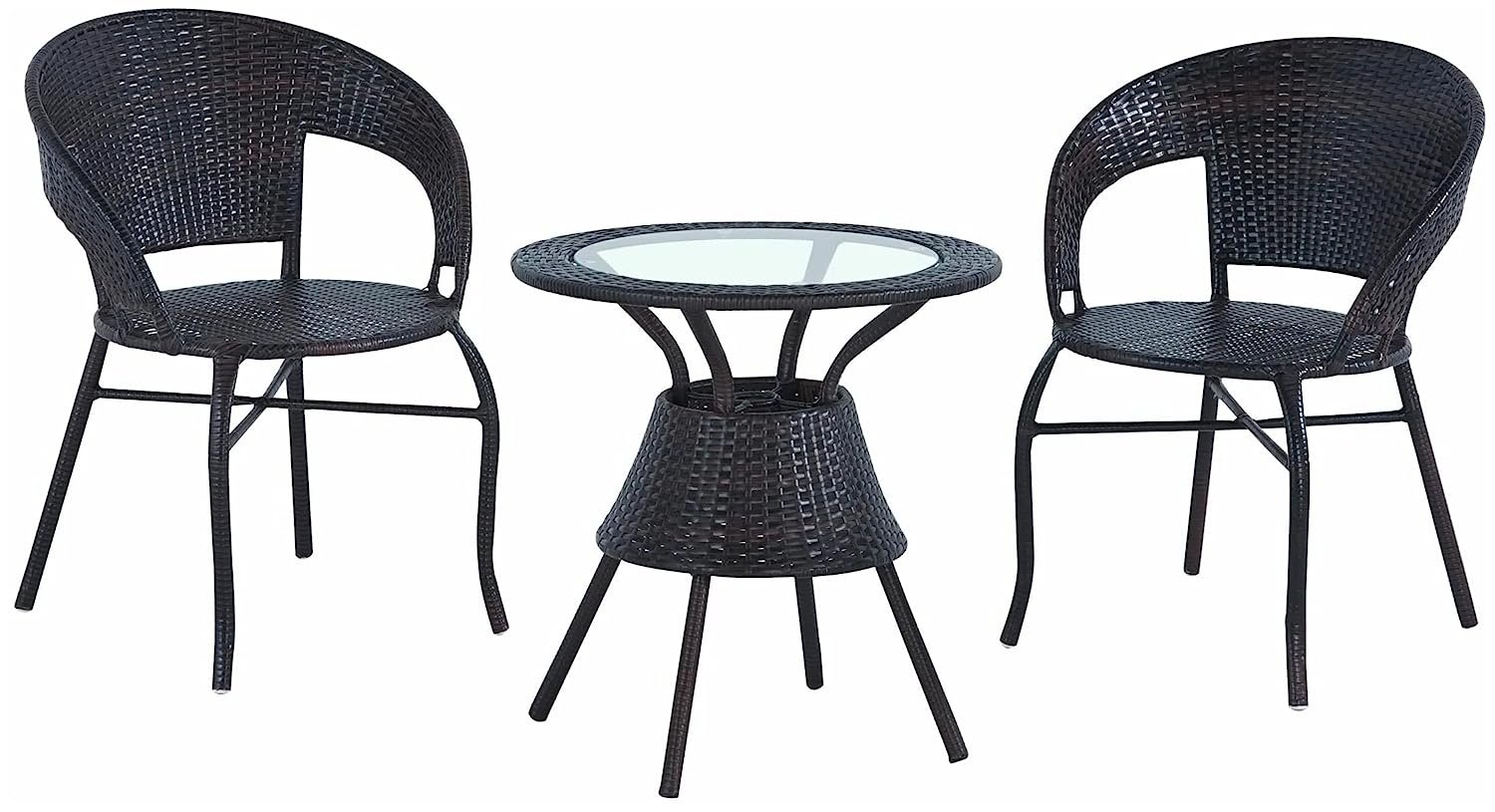 Devoko Wicker Patio Conversation Set - Rattan Chair/Table - Poolside/Balcony