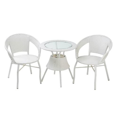 Devoko 3 Piece Wicker Patio Set - Balcony/Backyard - White