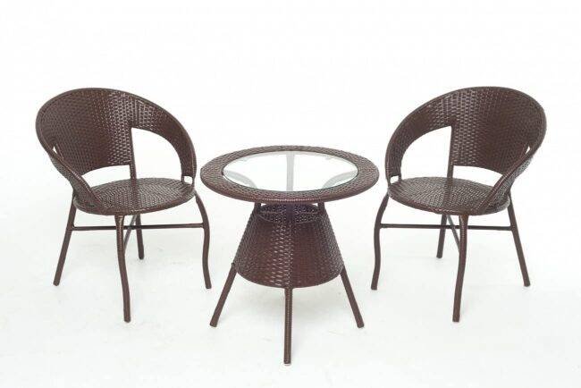 Devoko 3 Piece Wicker Patio Set - Balcony/Backyard - Dark Brown