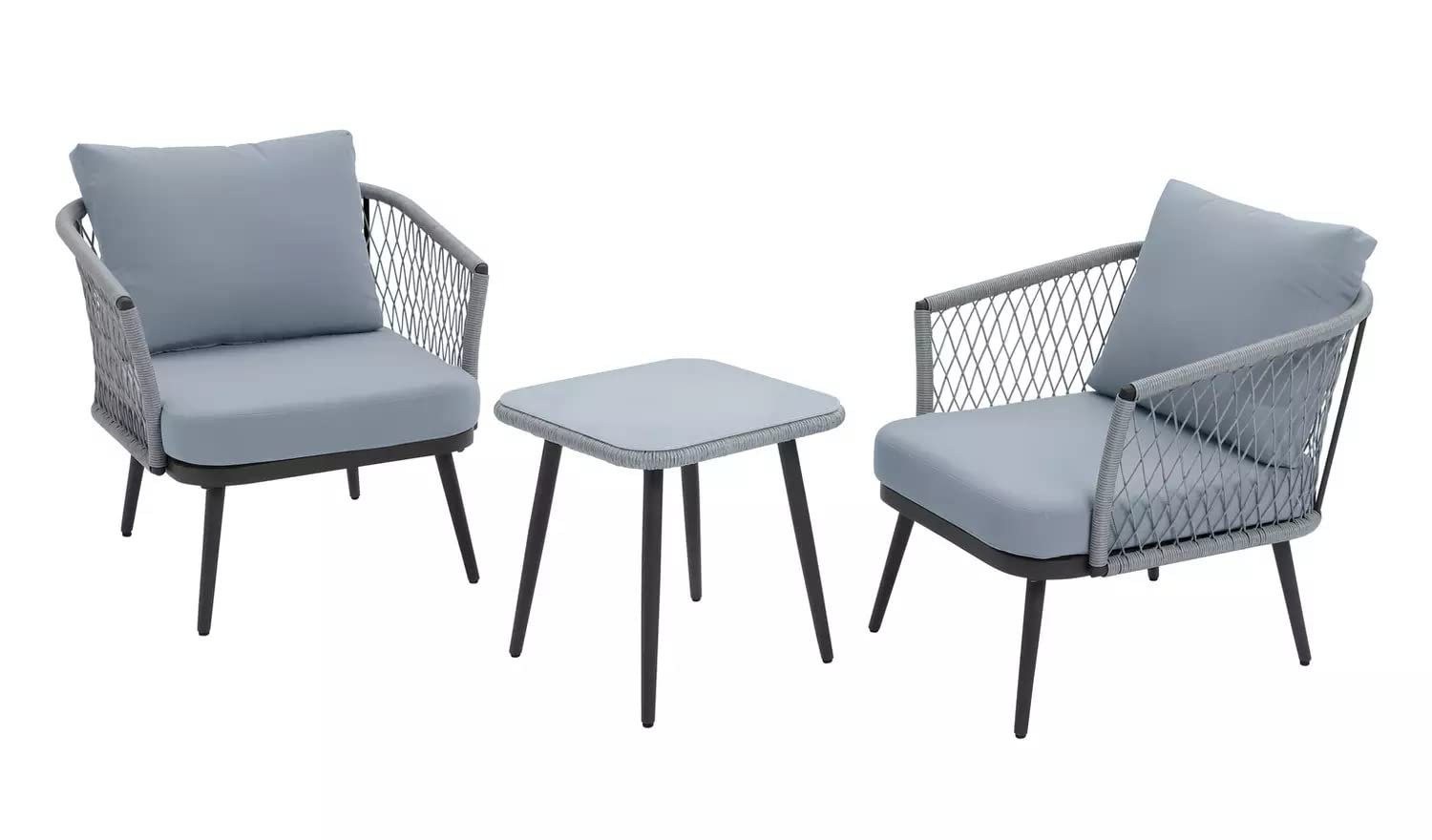 Rope Chairs with Cushions & Center Table (Grey)