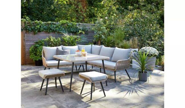 DEVOKO Rope L Shape Sofa Set (Beige & Grey)