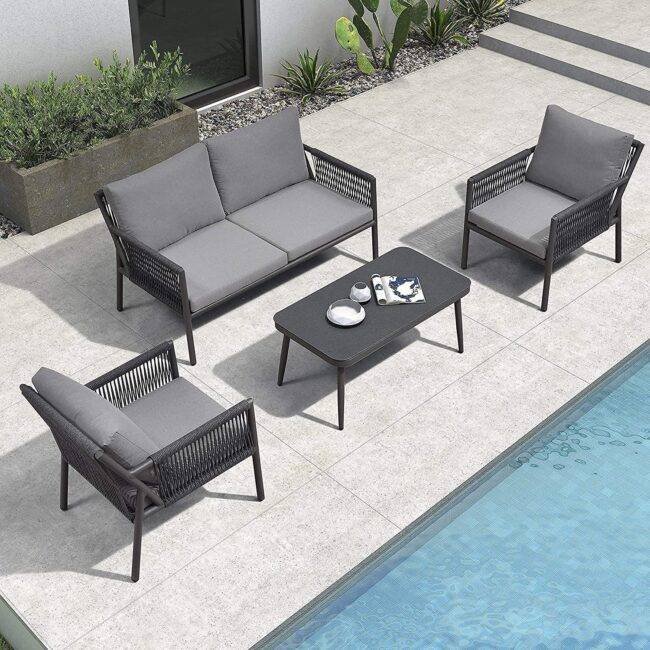 DEVOKO Rope Conversation Sofa Set (Black & Grey)