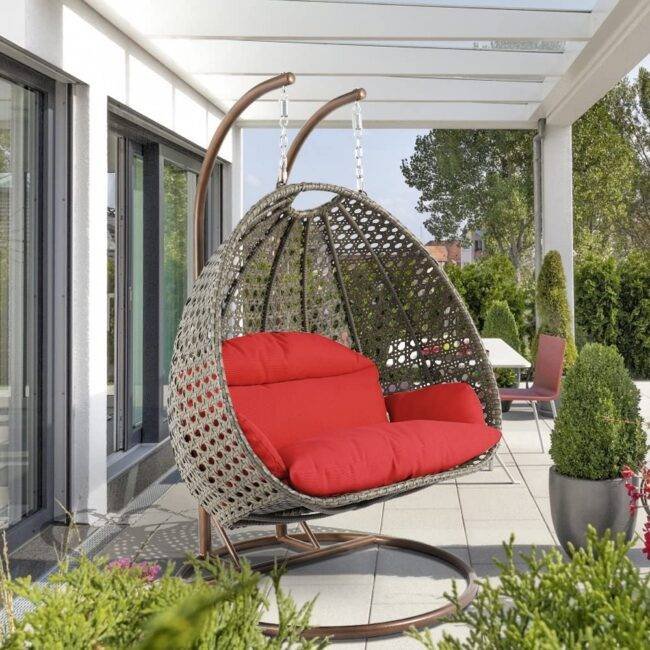 Swing Chair with Cushion (Red/Dark Brown)