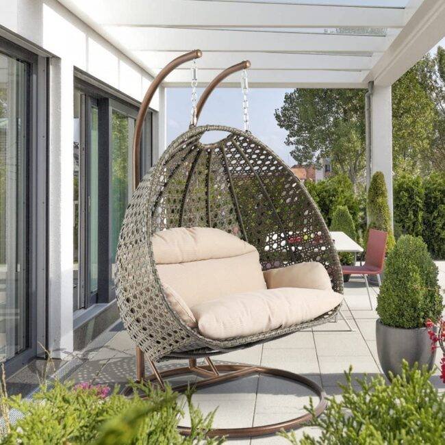 Double Seater Hanging Swing Chair (Dark Brown/Cream)