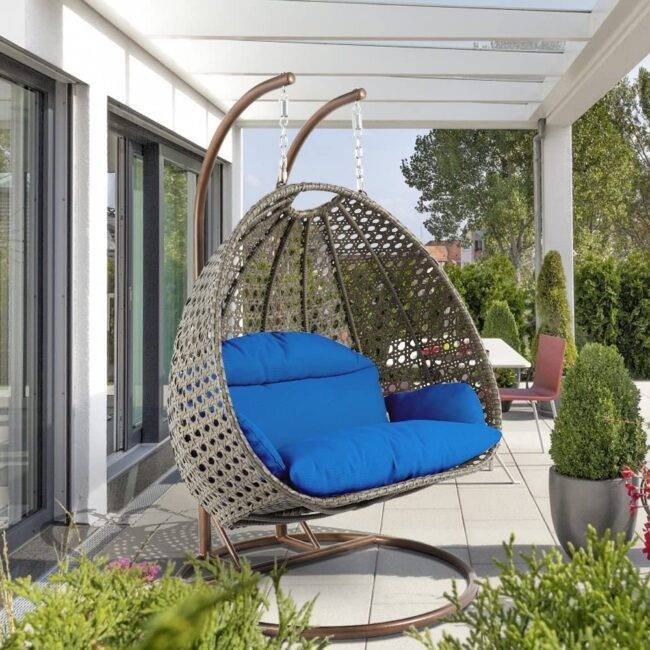 Double Seater Hanging Swing Chair (Dark Brown/Royal Blue)