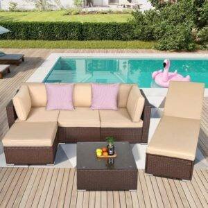 Outdoor Sofa Lounge Set with Cushions (Dark Brown/Cream)
