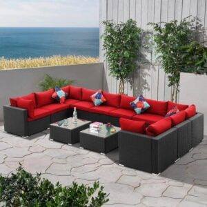 6-Piece Outdoor Wicker Set (Black/Red)
