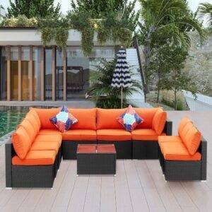 Garden Conversation Sofa Set (Black/Orange)