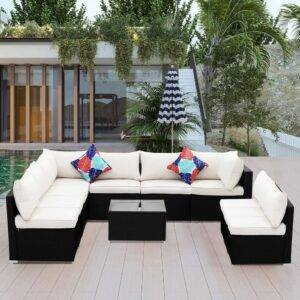 Garden Conversation Sofa Set (Black/Offwhite)