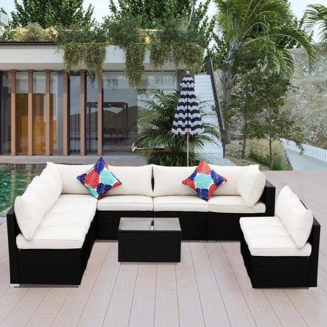 Garden Conversation Sofa Set (Black/Offwhite)
