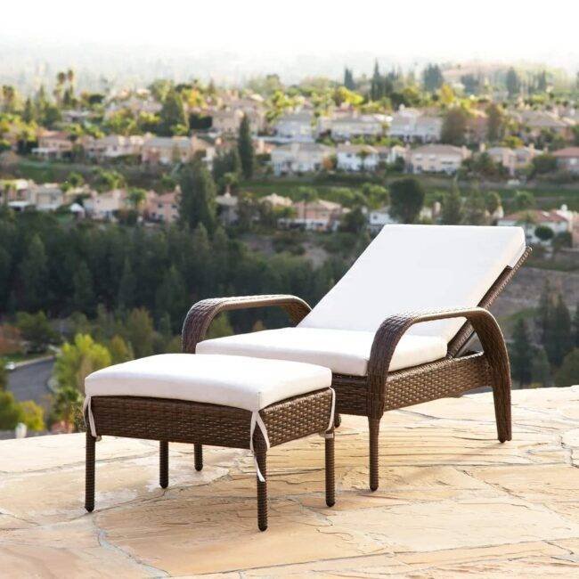 DEVOKO Patio Lounger Chair with Ottoman - Brown/White