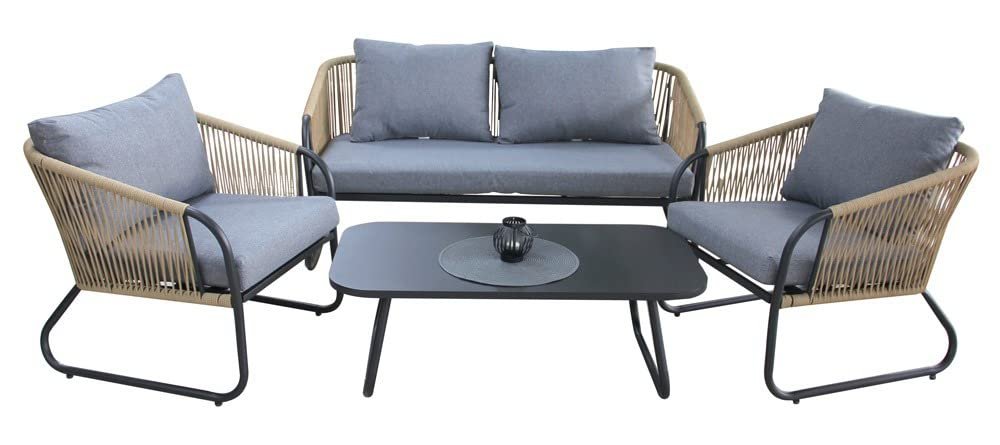 DEVOKO Bistro Set 4-Piece (Beige/Grey)