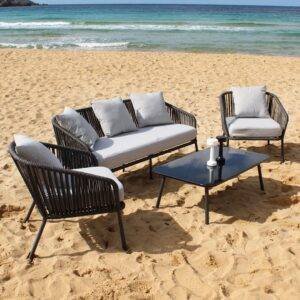 DEVOKO Bistro Set 4-Piece (Black/Grey)