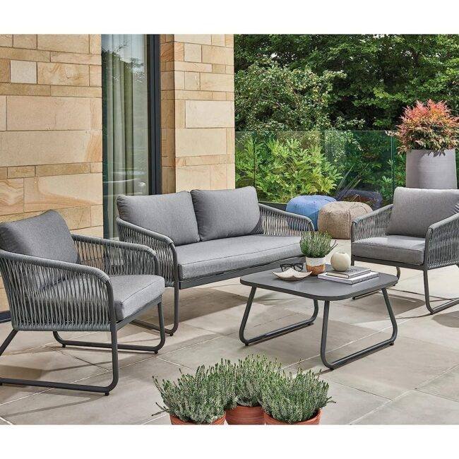 DEVOKO Unique Design Rope Bistro Set 4-Piece (Grey)