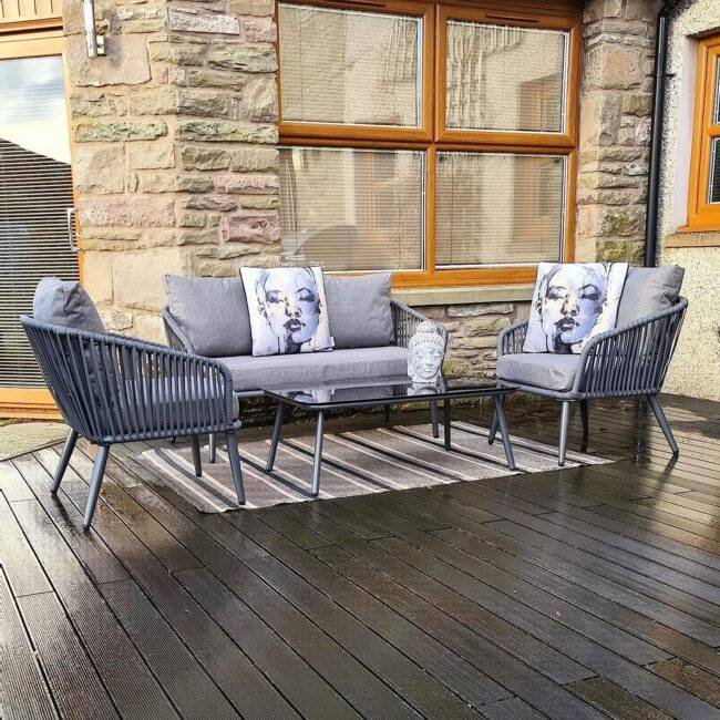 DEVOKO 4 Seater Sofa Rope Furniture Set (Grey)