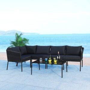 DEVOKO Rope L Shape Sofa Set 3-Pcs (Black)