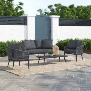 DEVOKO 4 Seater Sofa Rope Furniture Set (Black)