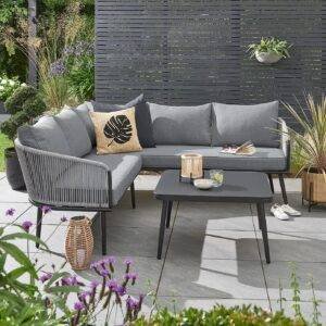 DEVOKO L-Shaped Conversation Sofa Set (Grey)