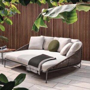 DEVOKO Patio Rope Daybed Set (Dark Brown/Cream)