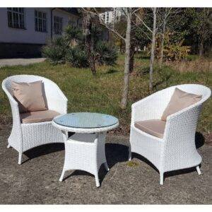 DEVOKO Patio Wicker Bistro Set 3-Piece (White/Cream)