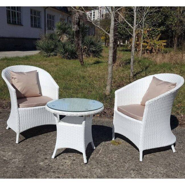 DEVOKO Patio Wicker Bistro Set 3-Piece (White/Cream)