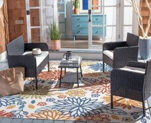 4 Piece Patio Furniture All Weather Outdoor Sectional Sofa Set (Black and White)