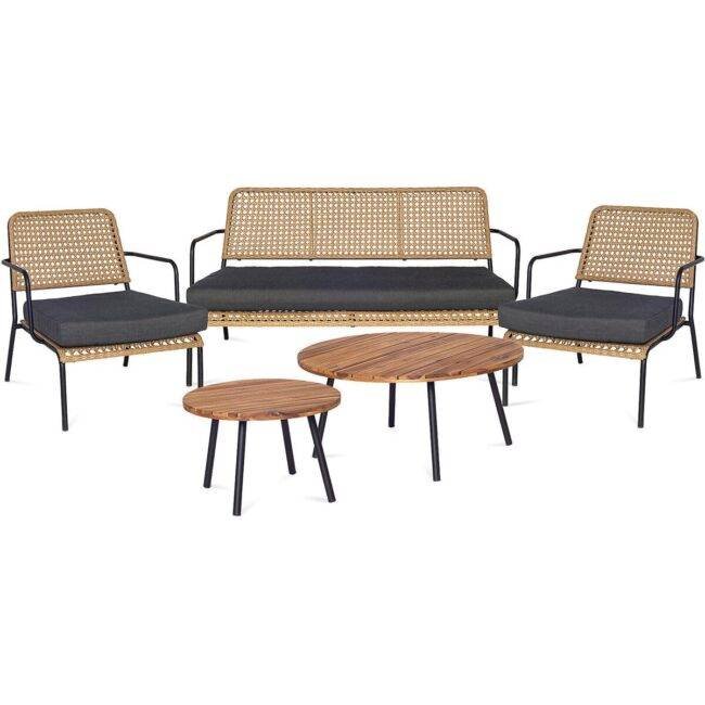 Wicker Loveseat Set (Beige and Black)