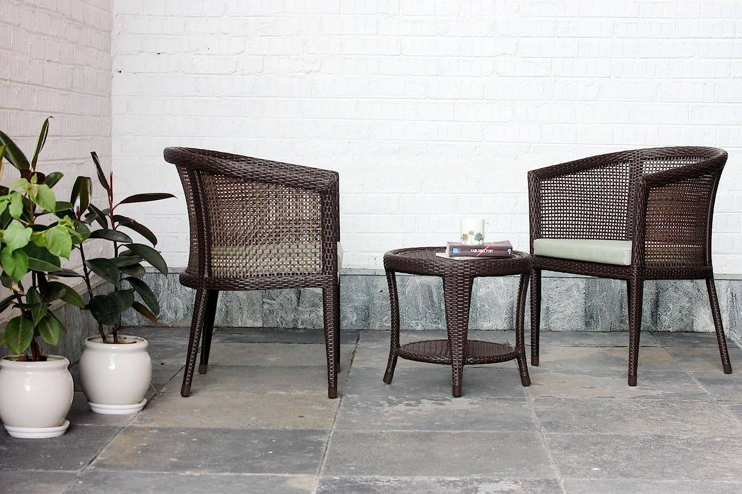 3-Piece Wicker Bistro Set (Brown and Grey)