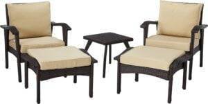 Devoko 5-Piece Patio Furniture Set in Dark Brown & Cream