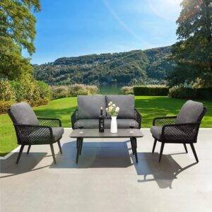 DEVOKO 4-Seater Outdoor/Indoor Sofa Set with Center Table & Cushion Chairs (Black/Grey)