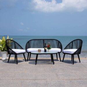 DEVOKO 4-Seater Sofa Set: Outdoor/Indoor (Black & White)