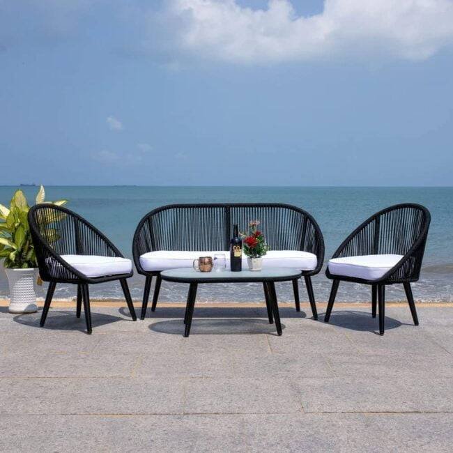 DEVOKO 4-Seater Sofa Set: Outdoor/Indoor (Black & White)