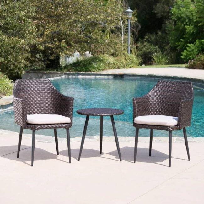 Devoko 3-Piece Rattan Patio Furniture Set (Dark Brown/Off-white)