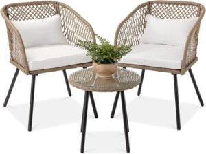DEVOKO 3-Piece Outdoor Rattan Furniture Set (Beige & Off-White)