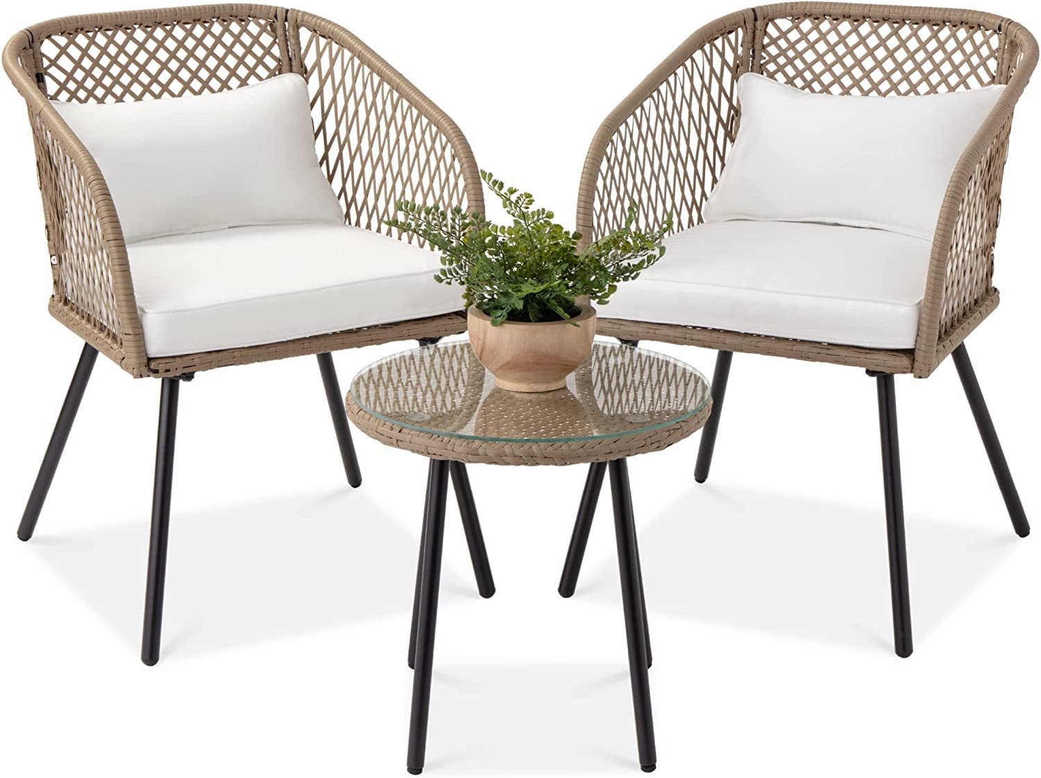 DEVOKO 3-Piece Outdoor Rattan Furniture Set (Beige & Off-White)