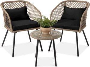 DEVOKO 3-Piece Outdoor Rattan Furniture Set (Beige & Black)