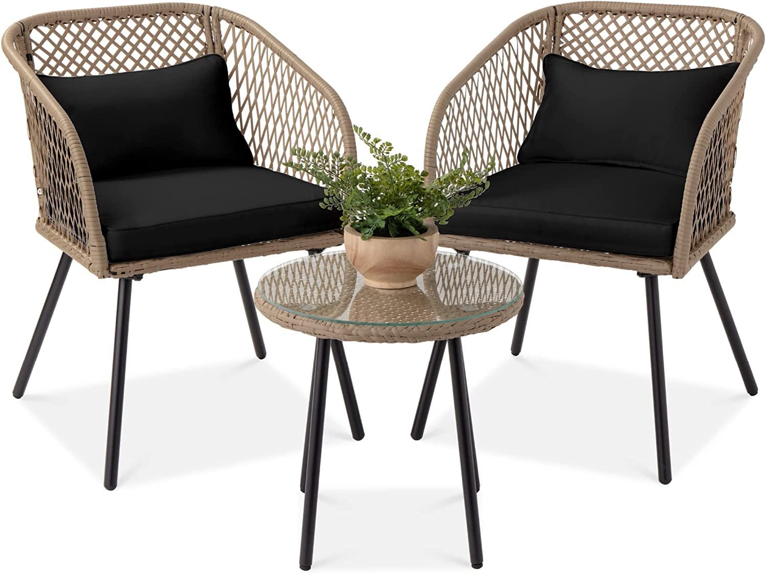 DEVOKO 3-Piece Outdoor Rattan Furniture Set (Beige & Black)