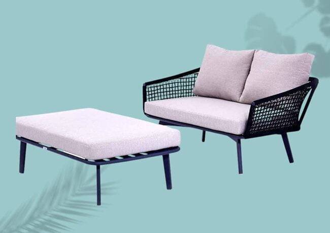 DEVOKO 2-Piece Outdoor Rope Chair and Ottoman Set (Black/Grey)