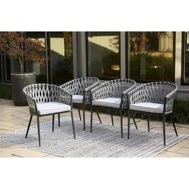 4-Pack Grey Rope Patio Chairs with Cushions: Stylish Outdoor Furniture Set