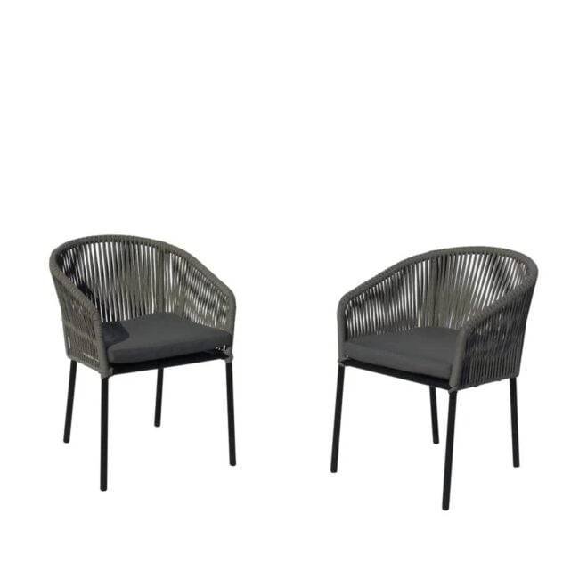 DEVOKO 2-Piece Outdoor Rope Chair Set with Cushions (Grey & Black)